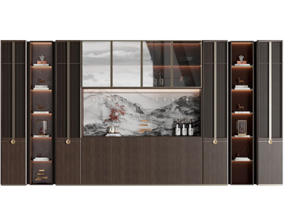 新中式加宽酒柜3d模型 新中式加宽酒柜