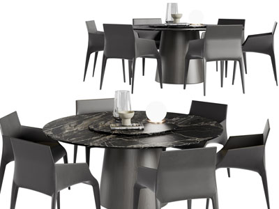 现代黑色圆形餐桌椅组合