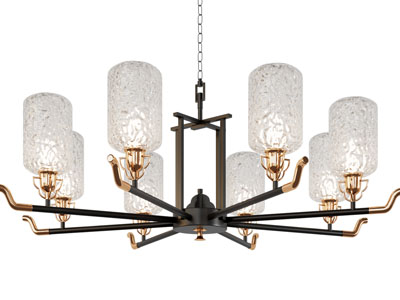 新中式锤纹玻璃灯罩吊灯