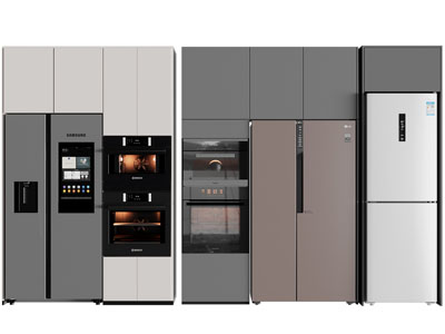 现代嵌入冰箱烤箱的橱柜