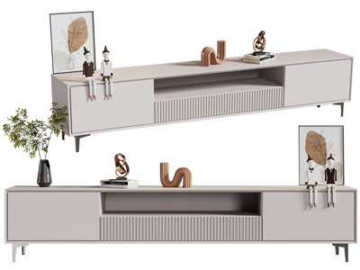 现代长方形电视柜、摆件组合
