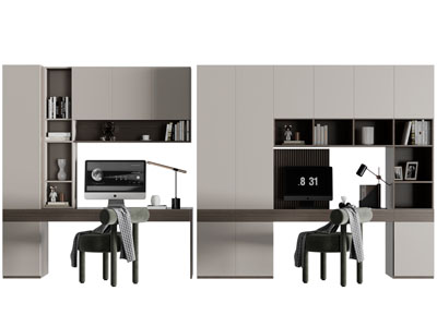 现代装饰书桌的书柜