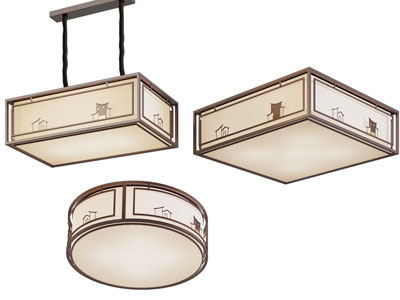 新中式方形、圆形吊灯