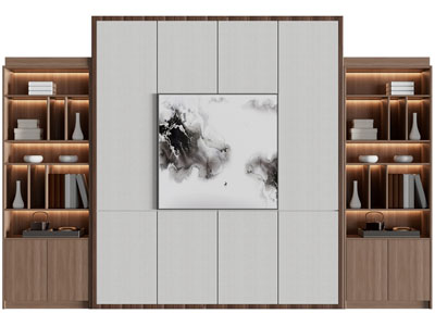 新中式装饰柜背景墙3d模型 新中式装饰柜背景墙