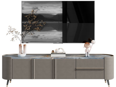 现代椭圆形电视柜、电视机