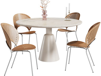 现代圆形大理石餐桌椅组合