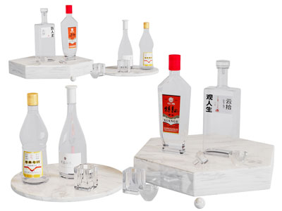 现代白酒酒瓶酒杯3d模型 现代白酒酒瓶酒杯