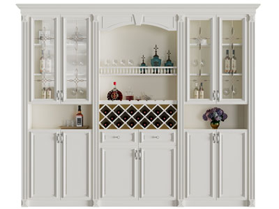 简欧白色实木酒柜3d模型 简欧白色实木酒柜