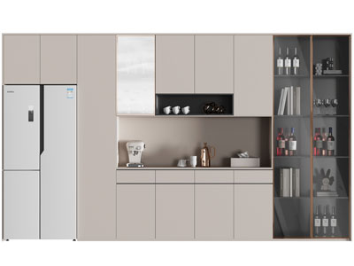 现代嵌入冰箱的酒柜3d模型 现代嵌入冰箱的酒柜