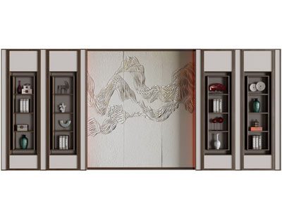 新中式装饰柜背景墙3d模型 新中式装饰柜背景墙