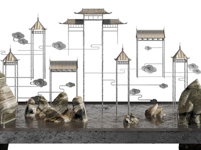 新中式建筑、水景景观园艺小品