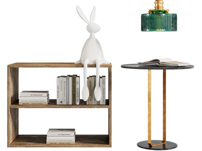 现代实木书架、边几