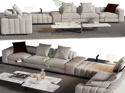 现代转角多人沙发和茶几组合