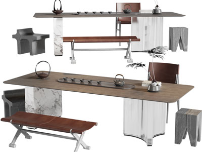 现代长方形茶桌椅组合