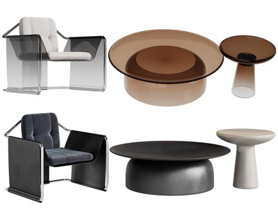 现代亚克力休闲椅子、茶几边几