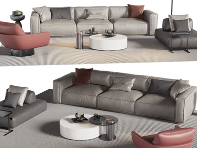 现代多人沙发、休闲椅和茶几组合