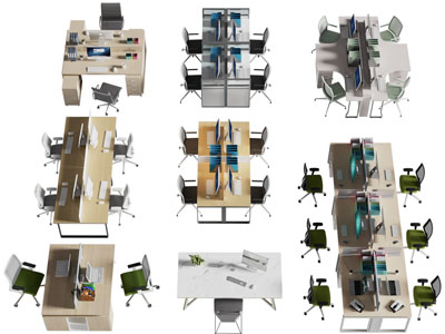 现代多人位办公桌椅组合