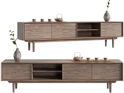 新中式实木电视柜、摆件组合