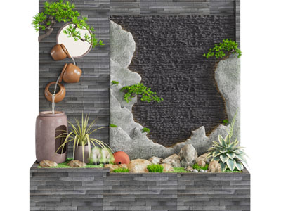 新中式水景植物墙景观园艺小品