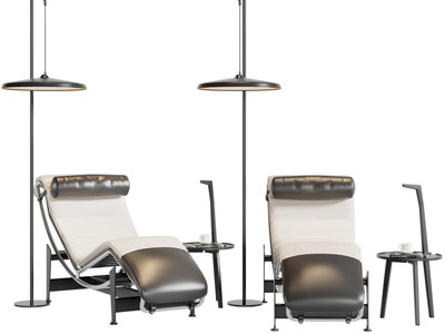 现代躺椅、落地灯