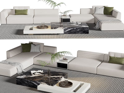 现代转角多人沙发、茶几组合