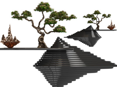 新中式端景台、盆景盆栽3d模型 新中式端景台、盆景盆栽