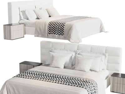 现代布艺双人床、床头柜