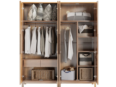 北欧实木开着门的衣柜3d模型 北欧实木开着门的衣柜