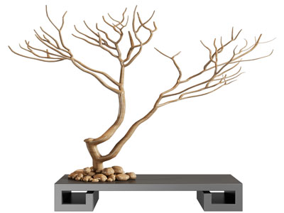 新中式干枝、木雕树根雕塑摆件组合