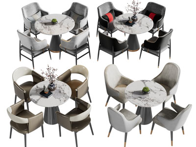 现代圆形大理石餐桌椅组合