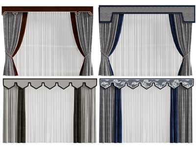 新中式带帘头的布艺窗帘窗纱