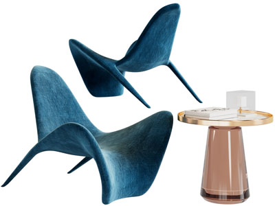 现代休闲椅子、边几