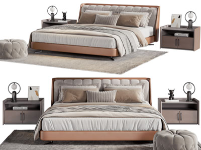 现代双人床、床头柜