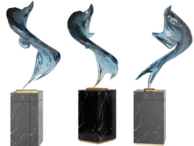 新中式水花雕塑雕刻摆件3d模型 新中式水花雕塑雕刻摆件