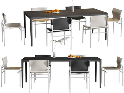 现代长方形餐桌椅组合