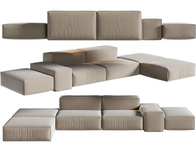 现代布艺多人沙发