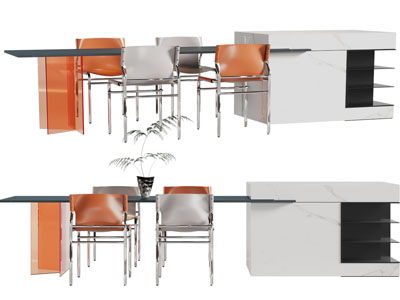 现代带岛台的餐桌椅组合