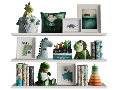 现代书籍、玩偶摆件组合