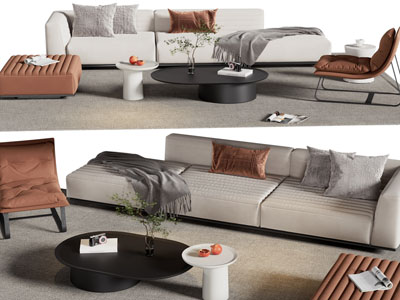 现代多人沙发、休闲椅和茶几组合