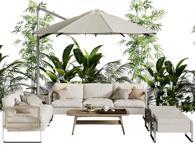 现代庭院多人、双人沙发、沙发凳和茶几组合