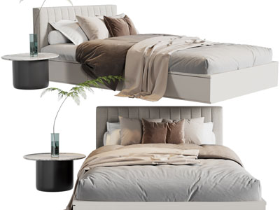 现代双人床、床头柜