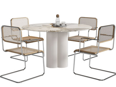 现代圆形大理石餐桌椅组合