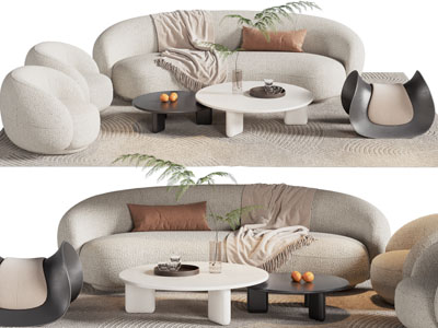 侘寂风多人、单人沙发、沙发凳和茶几组合