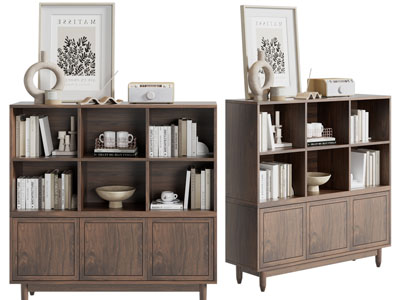 侘寂风实木装饰边柜、书柜