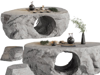 新中式石头茶桌石凳组合