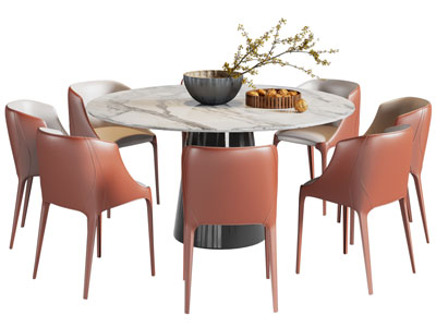 现代圆形大理石餐桌椅组合