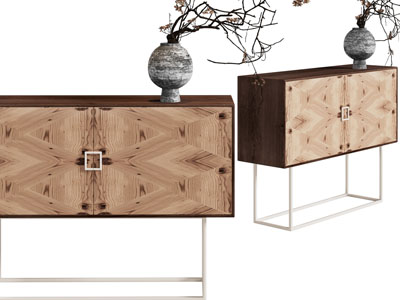 新中式玄关柜、边柜、花瓶花卉