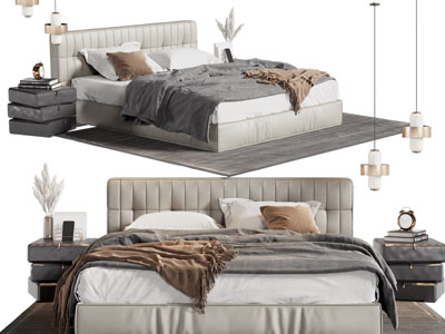 现代双人床、床头柜