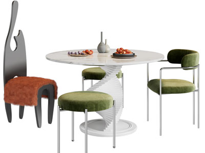 现代圆形餐桌椅组合