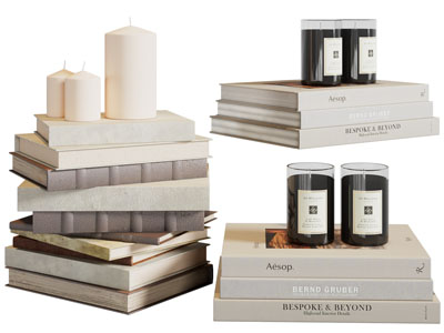 现代书本、香薰蜡烛摆件组合